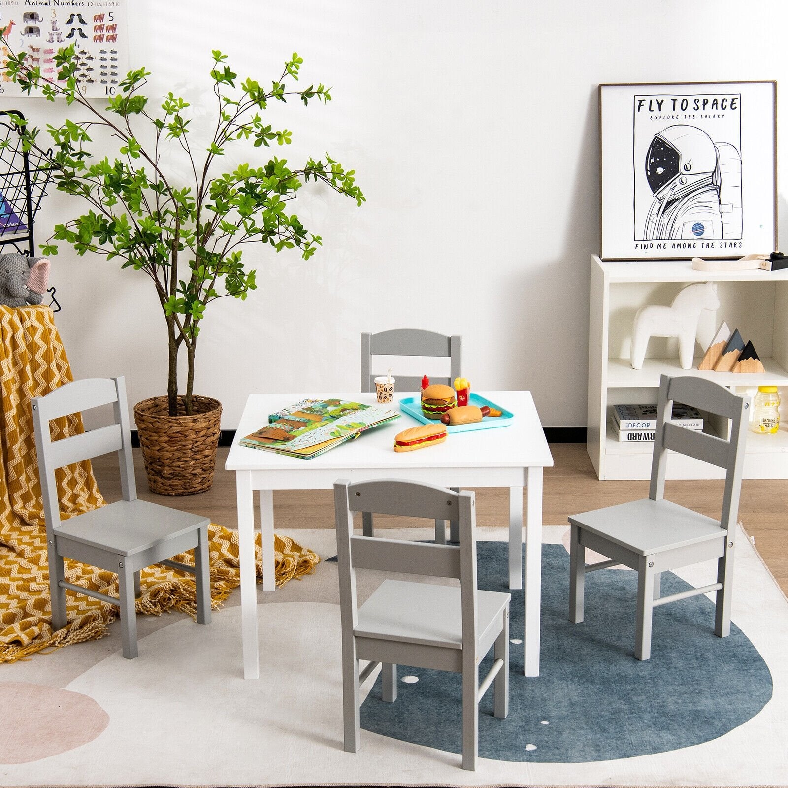 Kids 5 Piece Table and Chair Set Wooden Children Activity Playroom Furniture Gift, White Kids Table & Chair Sets   at Gallery Canada