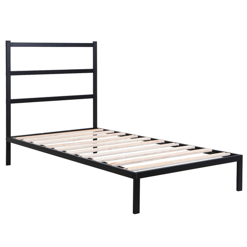 Twin/Full/Queen Size Metal Bed Platform Frame with Headboard-Twin Size, Black