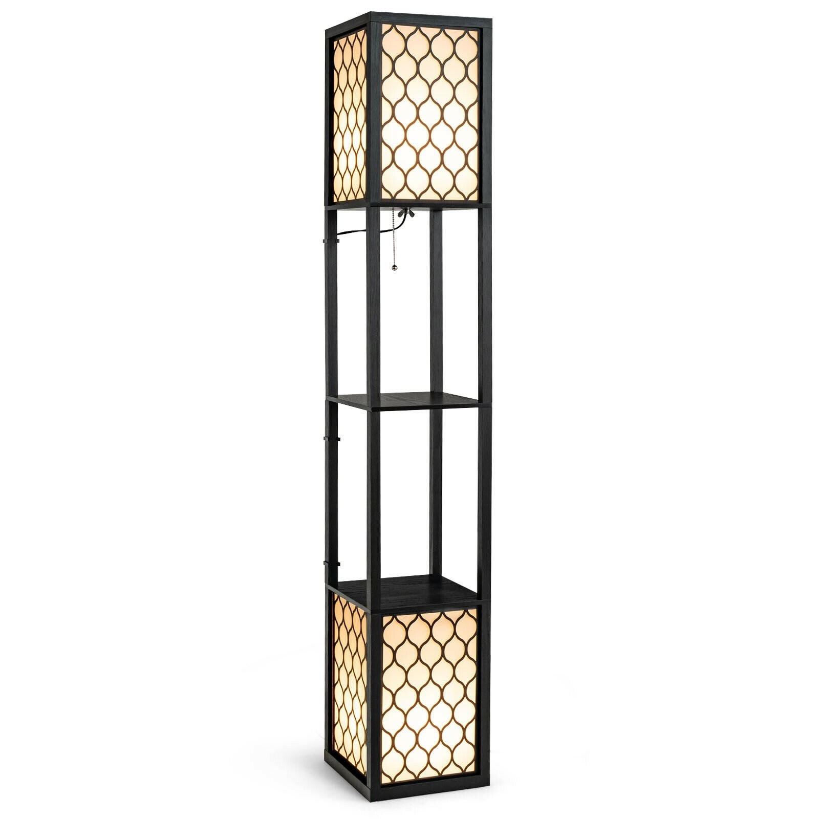 Modern Shelf Freestanding Floor Lamp with Double Lamp Pull Chain and Foot Switch, Black Table & Floor Lamps   at Gallery Canada