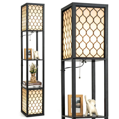 Modern Shelf Freestanding Floor Lamp with Double Lamp Pull Chain and Foot Switch, Black Table & Floor Lamps   at Gallery Canada