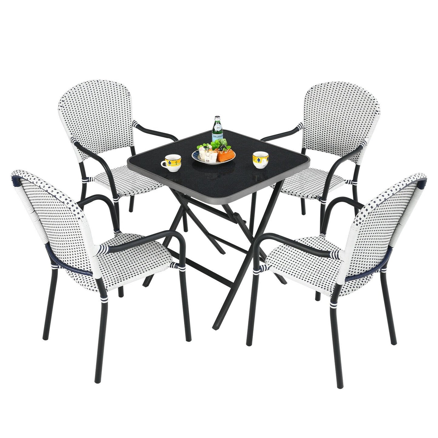 Set of 4 Patio Rattan Stackable Dining Chair with  Armrest for Garden, White Patio Dining Chairs   at Gallery Canada