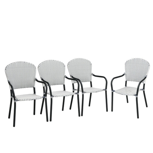 Set of 4 Patio Rattan Stackable Dining Chair with  Armrest for Garden, White - Gallery Canada