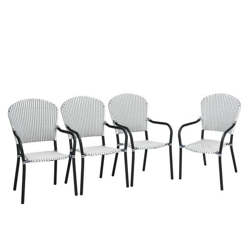 Set of 4 Patio Rattan Stackable Dining Chair with  Armrest for Garden, White