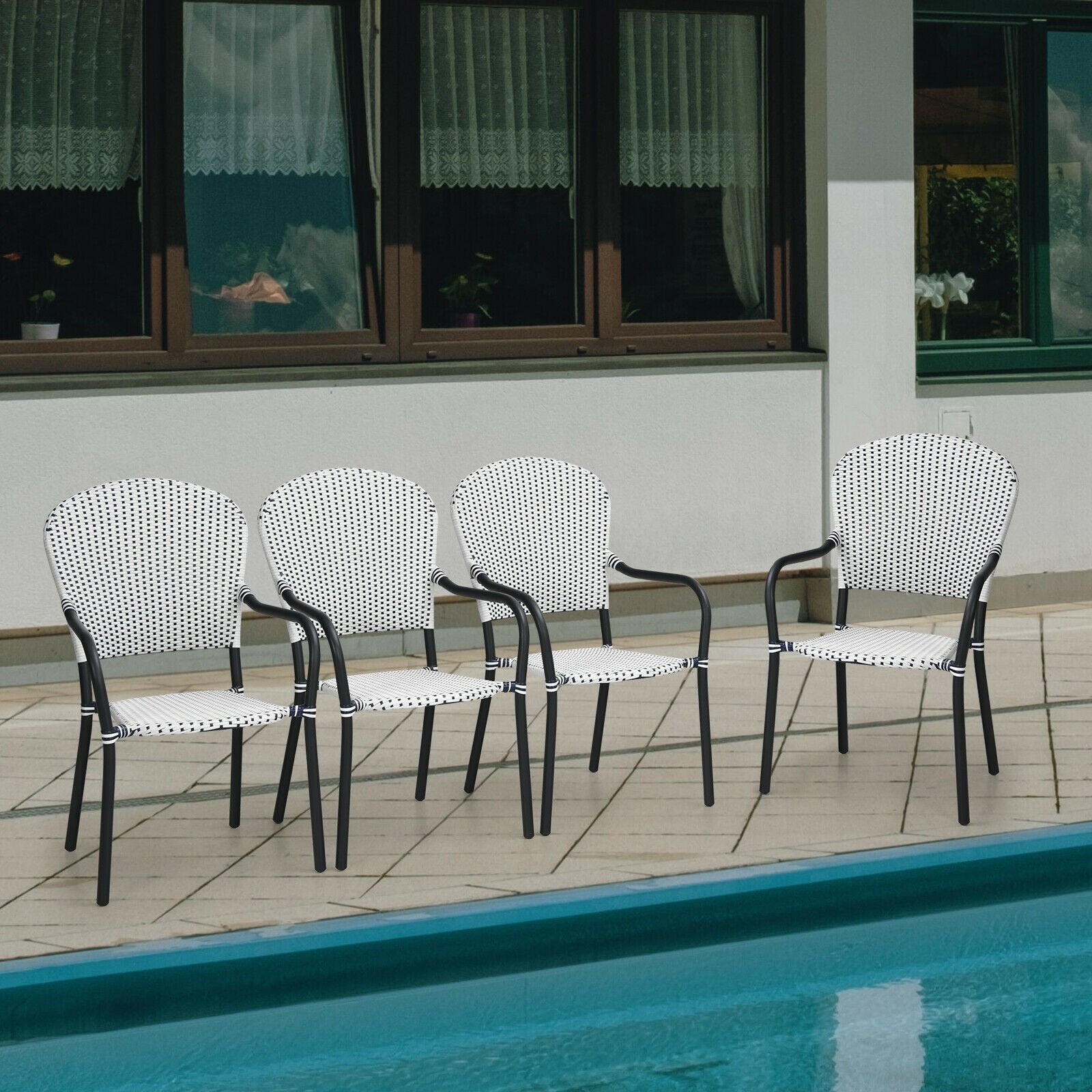 Set of 4 Patio Rattan Stackable Dining Chair with  Armrest for Garden, White Patio Dining Chairs   at Gallery Canada