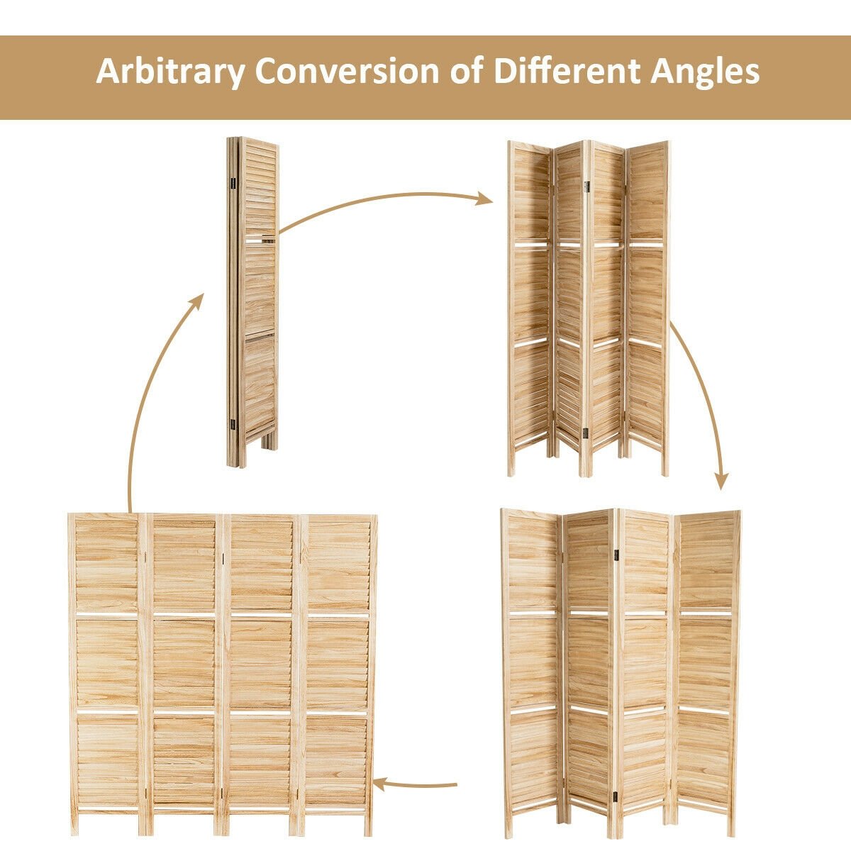 4 Panel Folding Room Divider Screen with 3 Display Shelves, Brown Room Dividers   at Gallery Canada