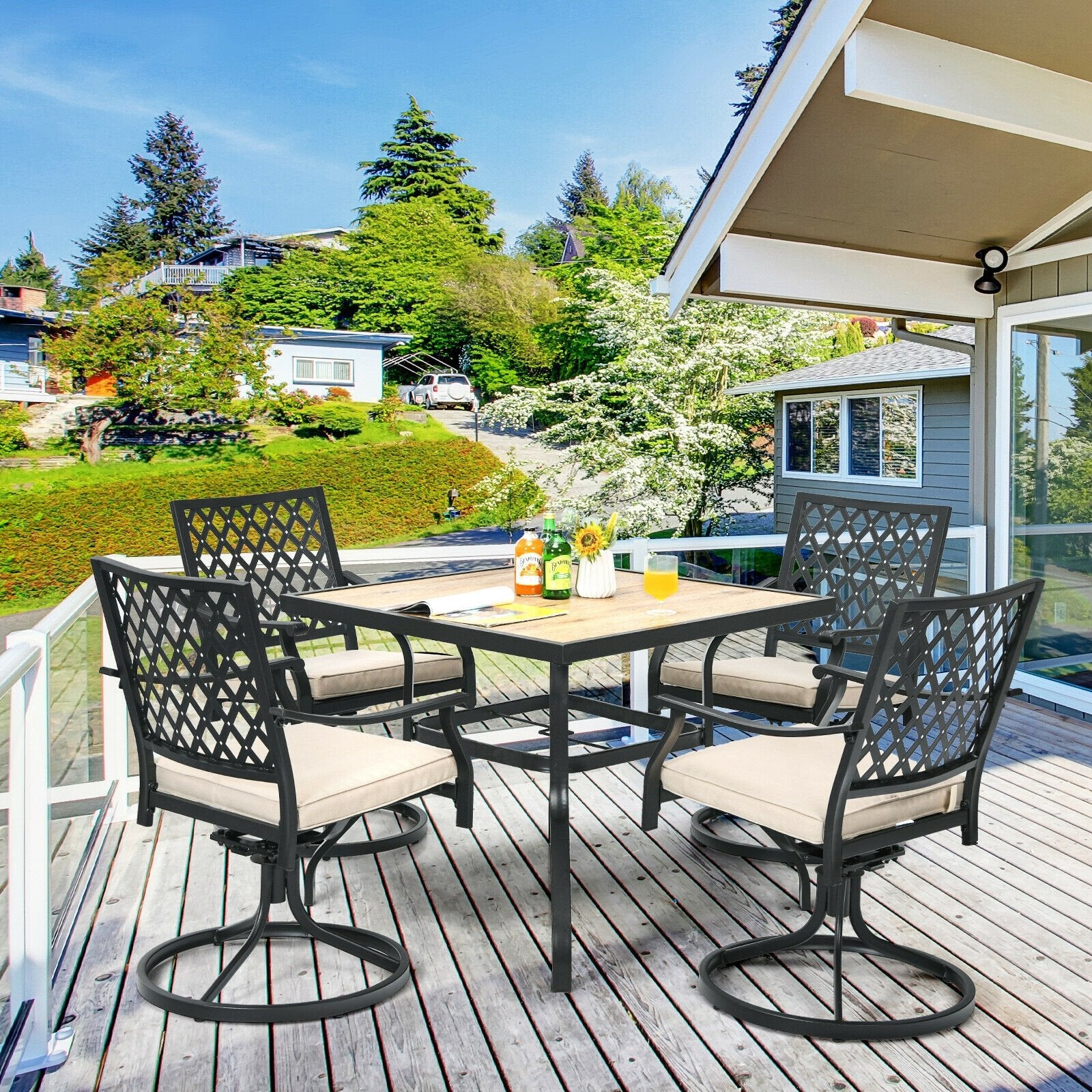 Patio Metal Square Dining Table for Garden and Poolside, Black Patio Dining Tables   at Gallery Canada