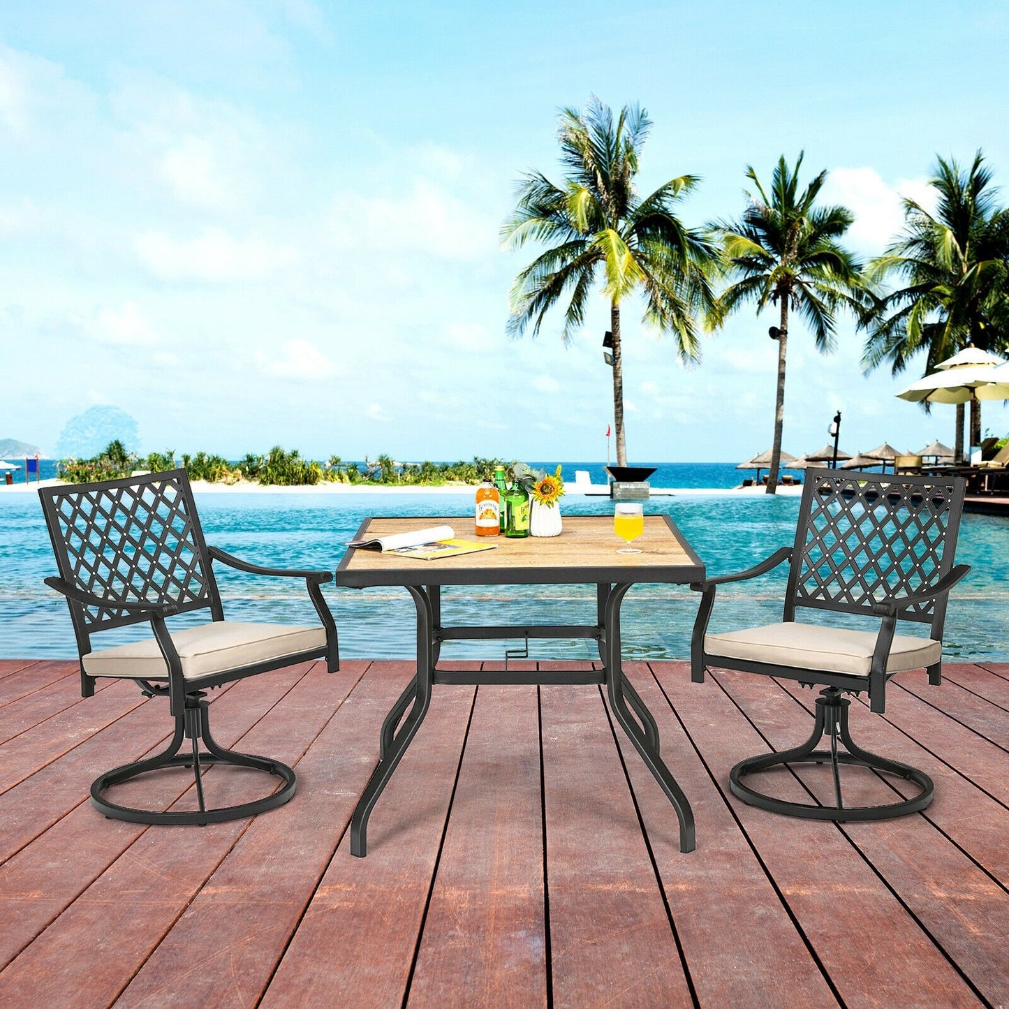 Patio Metal Square Dining Table for Garden and Poolside, Black Patio Dining Tables   at Gallery Canada