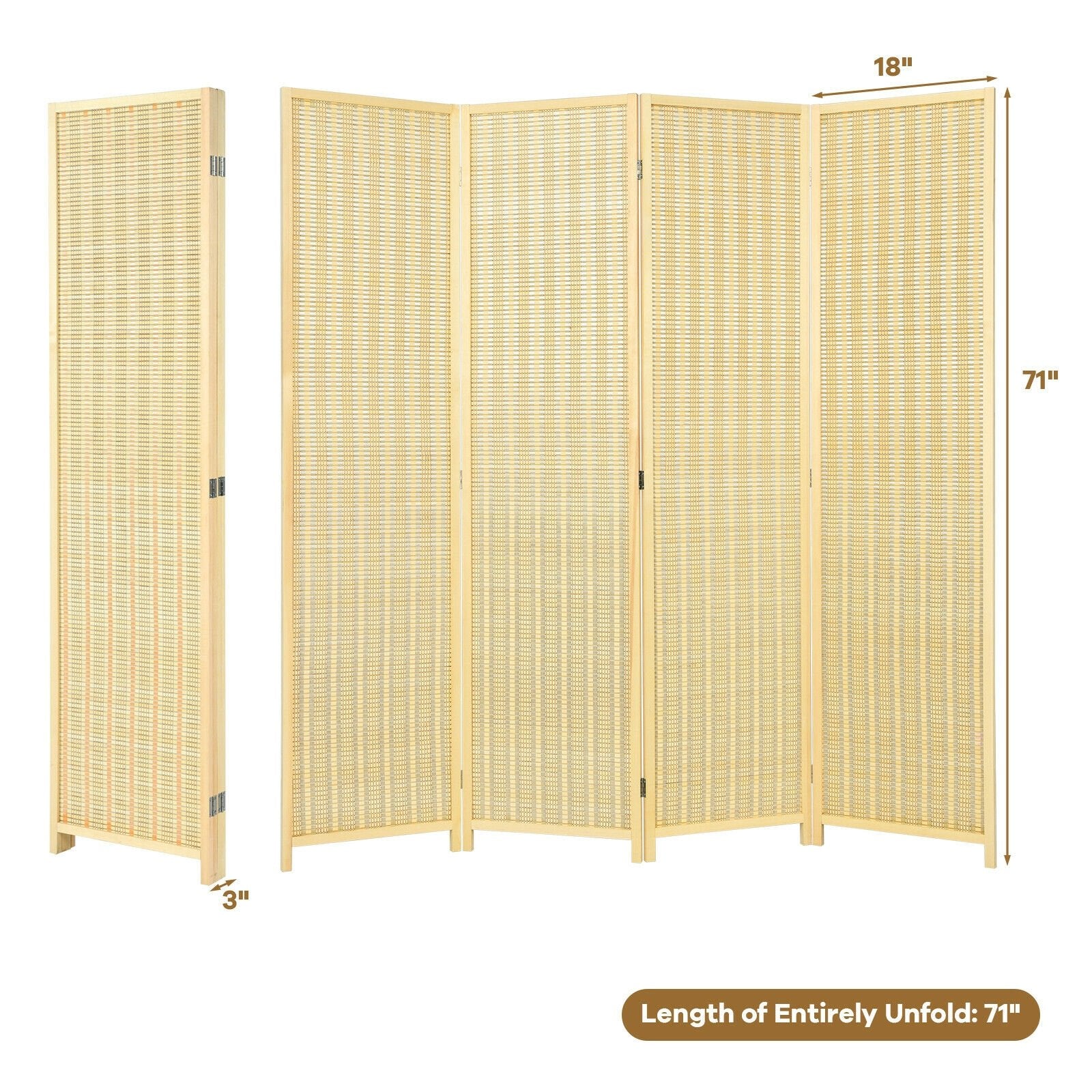 6 ft 4 Panel Portable Folding Room Divider Screen, Natural Room Dividers   at Gallery Canada