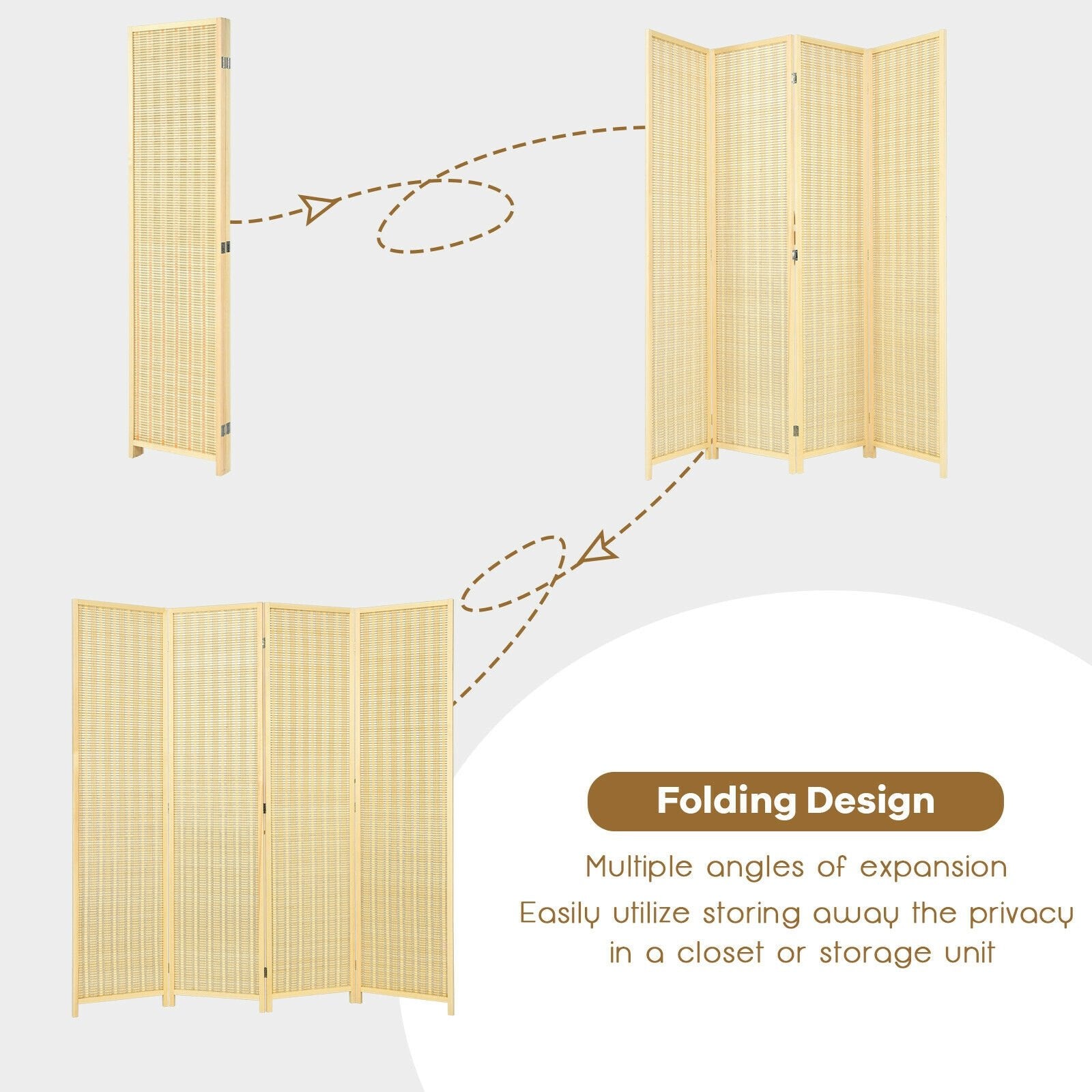 6 ft 4 Panel Portable Folding Room Divider Screen, Natural Room Dividers   at Gallery Canada