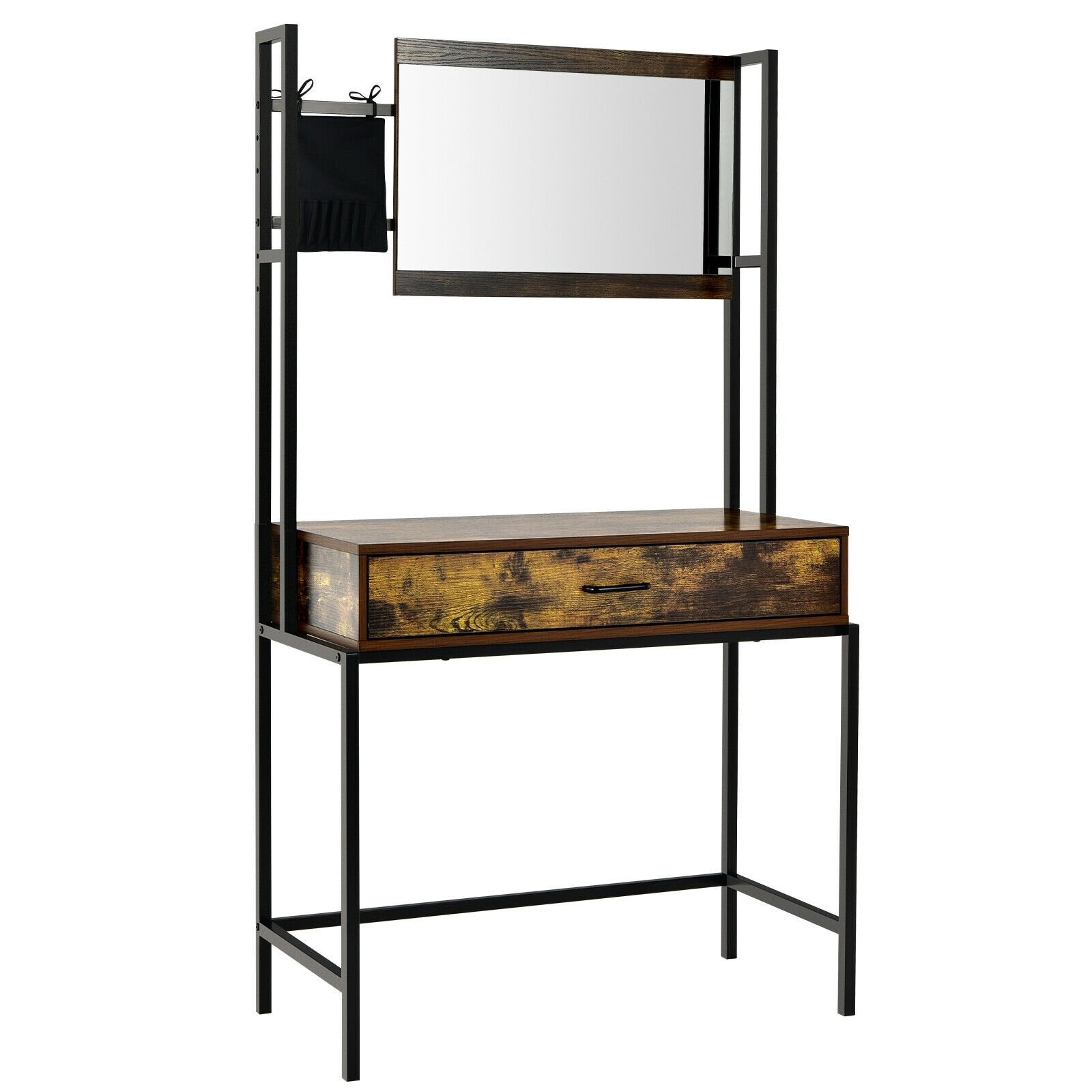 Industrial Vanity Table with 3-Height Adjustable Mirror Bag, Brown - Gallery Canada