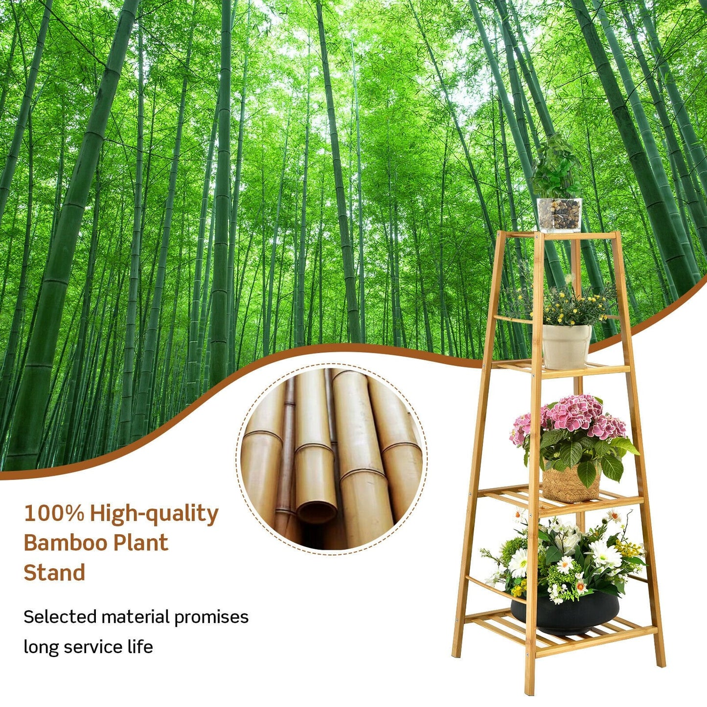 4-Potted Bamboo Tall Plant Holder Stand, Natural - Gallery Canada