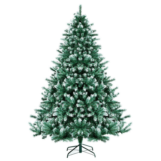 5 Feet Snowy Hinged Artificial Christmas Tree with 567 Tips and Metal Stand, Green - Gallery Canada