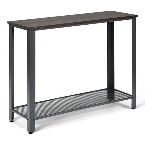 Metal Frame Wood  Console Sofa Table with Storage Shelf, Silver