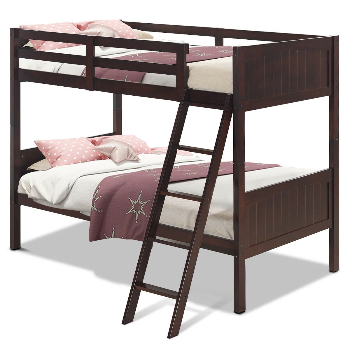 Twin Size Wooden Bunk Beds Convertible 2 Individual Beds, Brown Bunk Bed Frame   at Gallery Canada