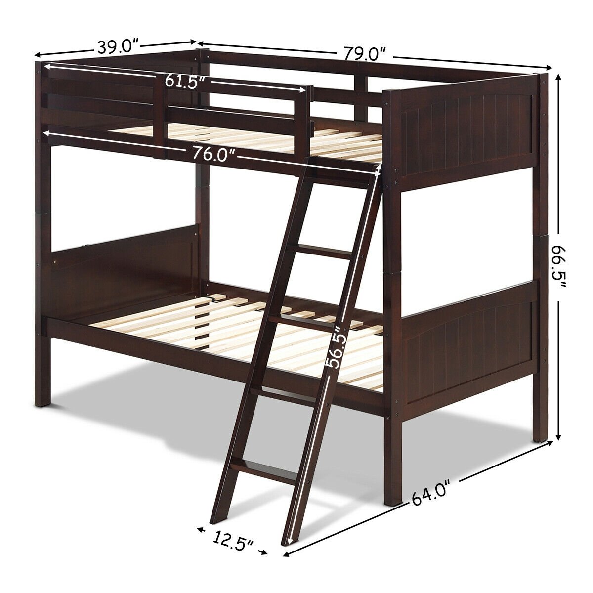 Twin Size Wooden Bunk Beds Convertible 2 Individual Beds, Brown Bunk Bed Frame   at Gallery Canada