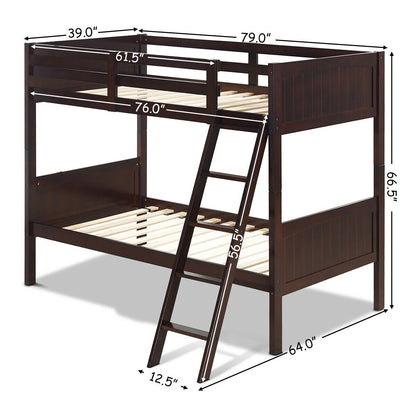 Twin Size Wooden Bunk Beds Convertible 2 Individual Beds, Brown - Gallery Canada