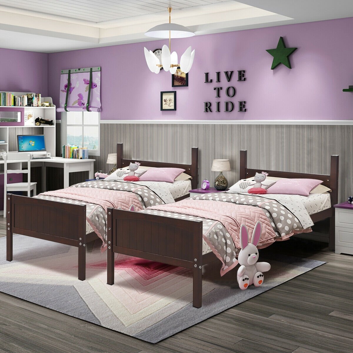 Twin Size Wooden Bunk Beds Convertible 2 Individual Beds, Brown Bunk Bed Frame   at Gallery Canada