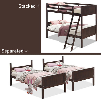 Twin Size Wooden Bunk Beds Convertible 2 Individual Beds, Brown - Gallery Canada