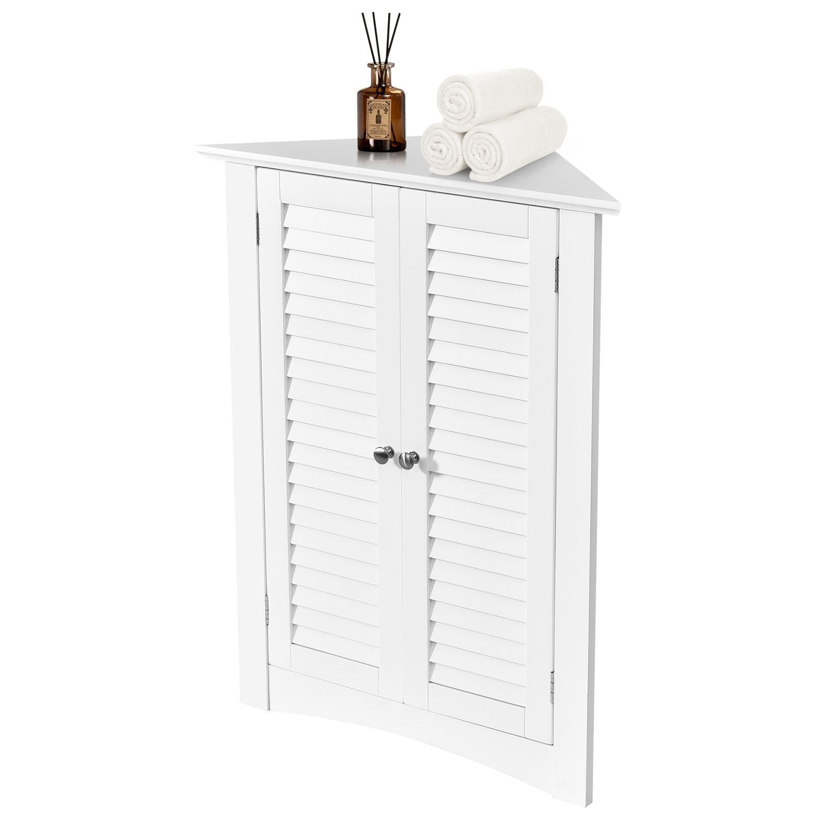 Bathroom Corner Storage Freestanding Floor Cabinet with Shutter Door, White - Gallery Canada