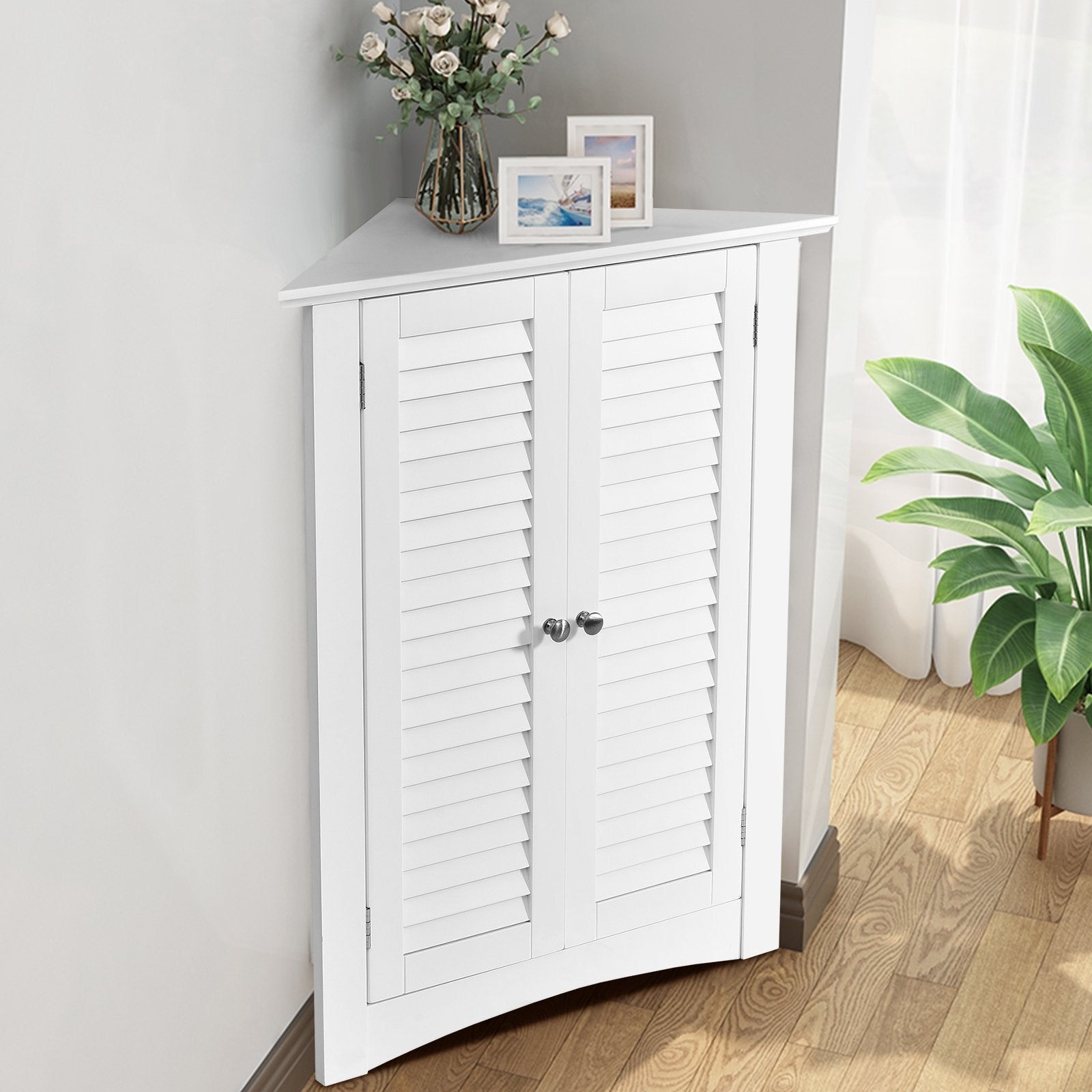 Bathroom Corner Storage Freestanding Floor Cabinet with Shutter Door, White Floor Cabinets   at Gallery Canada