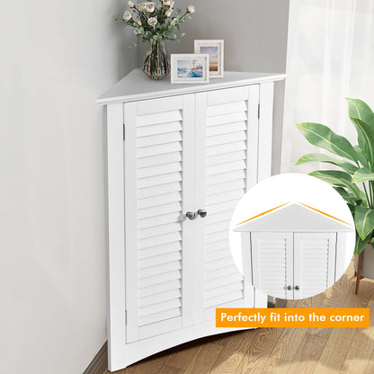 Bathroom Corner Storage Freestanding Floor Cabinet with Shutter Door, White - Gallery Canada