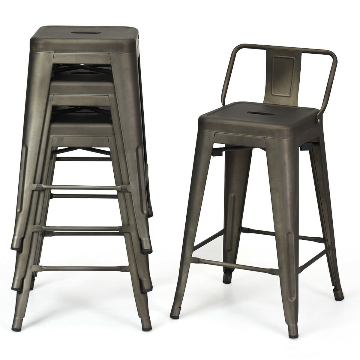 4 Pieces Cafe Side Chair Set with Rubber Feet and Removable Back, Gun Bar Stools   at Gallery Canada