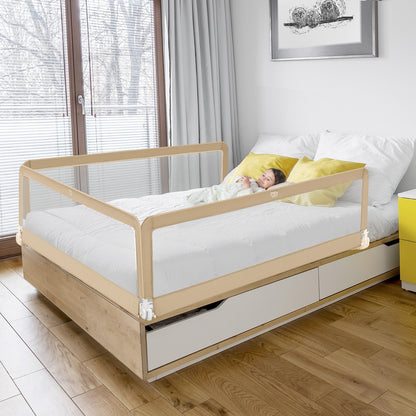 71 Inch Extra Long Swing Down Bed Guardrail with Safety Straps, Beige Bed Rails   at Gallery Canada