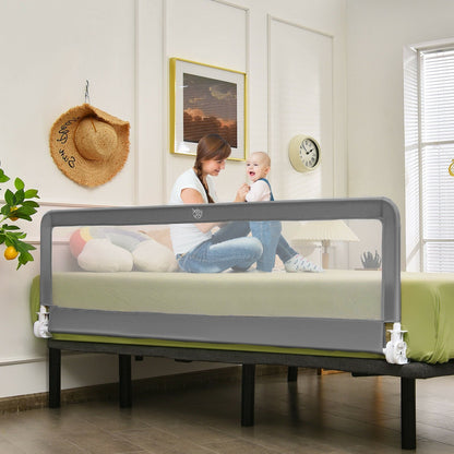 71 Inch Extra Long Swing Down Bed Guardrail with Safety Straps, Gray Bed Rails   at Gallery Canada