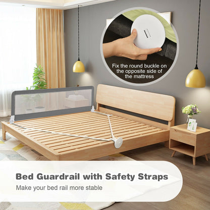 71 Inch Extra Long Swing Down Bed Guardrail with Safety Straps, Gray Bed Rails   at Gallery Canada