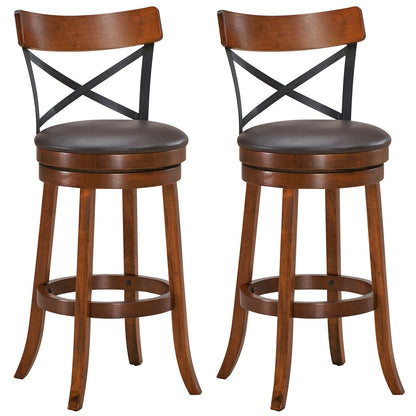 Set of 2 Bar Stools 360-Degree Swivel Dining Bar Chairs with Rubber Wood Legs-L, Walnut Bar Stools   at Gallery Canada