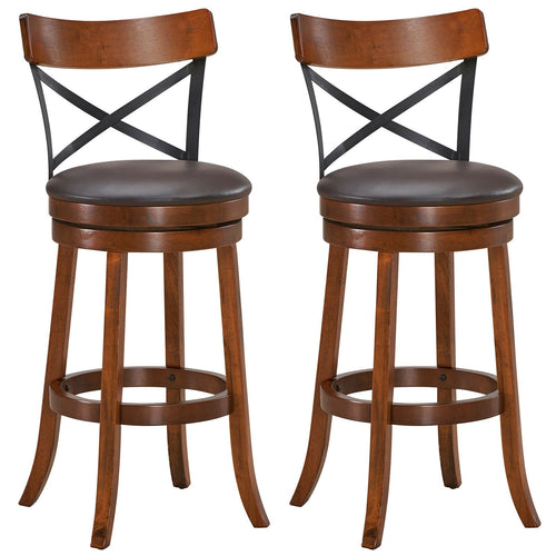 Set of 2 Bar Stools 360-Degree Swivel Dining Bar Chairs with Rubber Wood Legs-L, Walnut