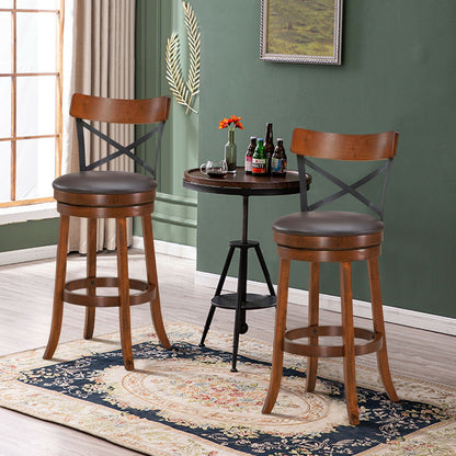 Set of 2 Bar Stools 360-Degree Swivel Dining Bar Chairs with Rubber Wood Legs-L, Walnut Bar Stools   at Gallery Canada