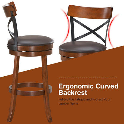 Set of 2 Bar Stools 360-Degree Swivel Dining Bar Chairs with Rubber Wood Legs-L, Walnut Bar Stools   at Gallery Canada