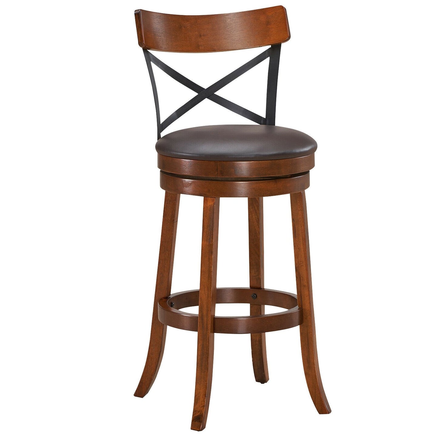 Set of 2 Bar Stools 360-Degree Swivel Dining Bar Chairs with Rubber Wood Legs-L, Walnut Bar Stools   at Gallery Canada