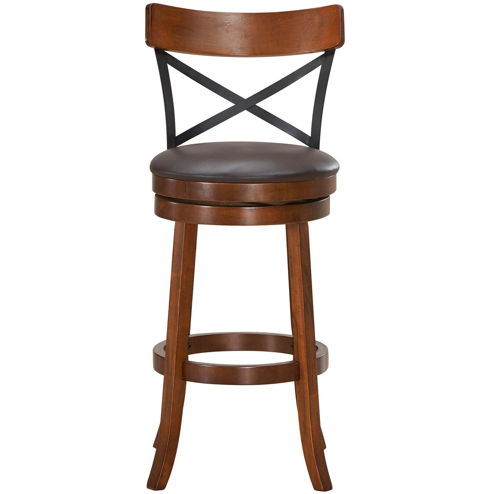 Set of 2 Bar Stools 360-Degree Swivel Dining Bar Chairs with Rubber Wood Legs-L, Walnut Bar Stools   at Gallery Canada