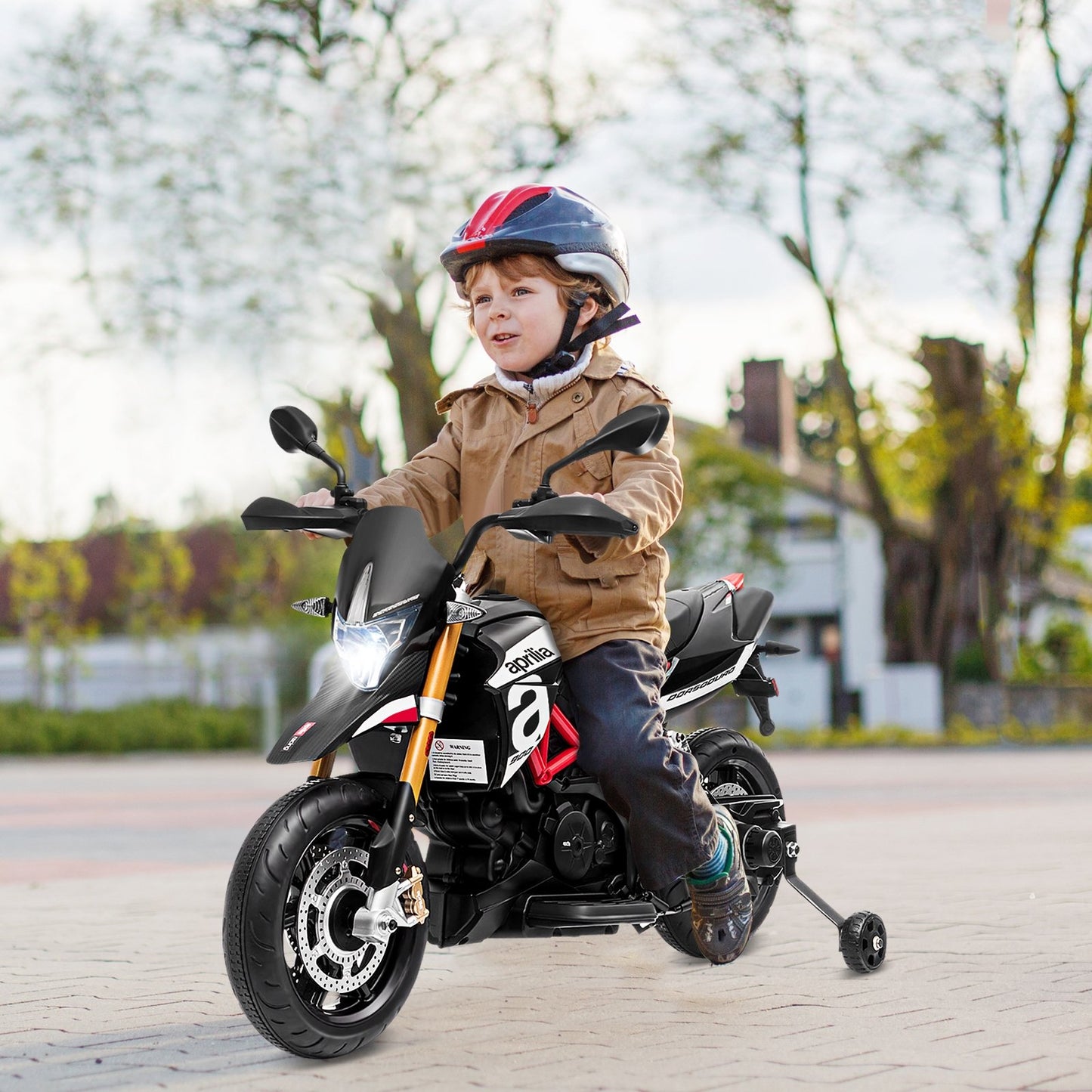 Aprilia Licensed 12V Kids Ride-On Motorcycle, Black Powered Ride On Toys   at Gallery Canada