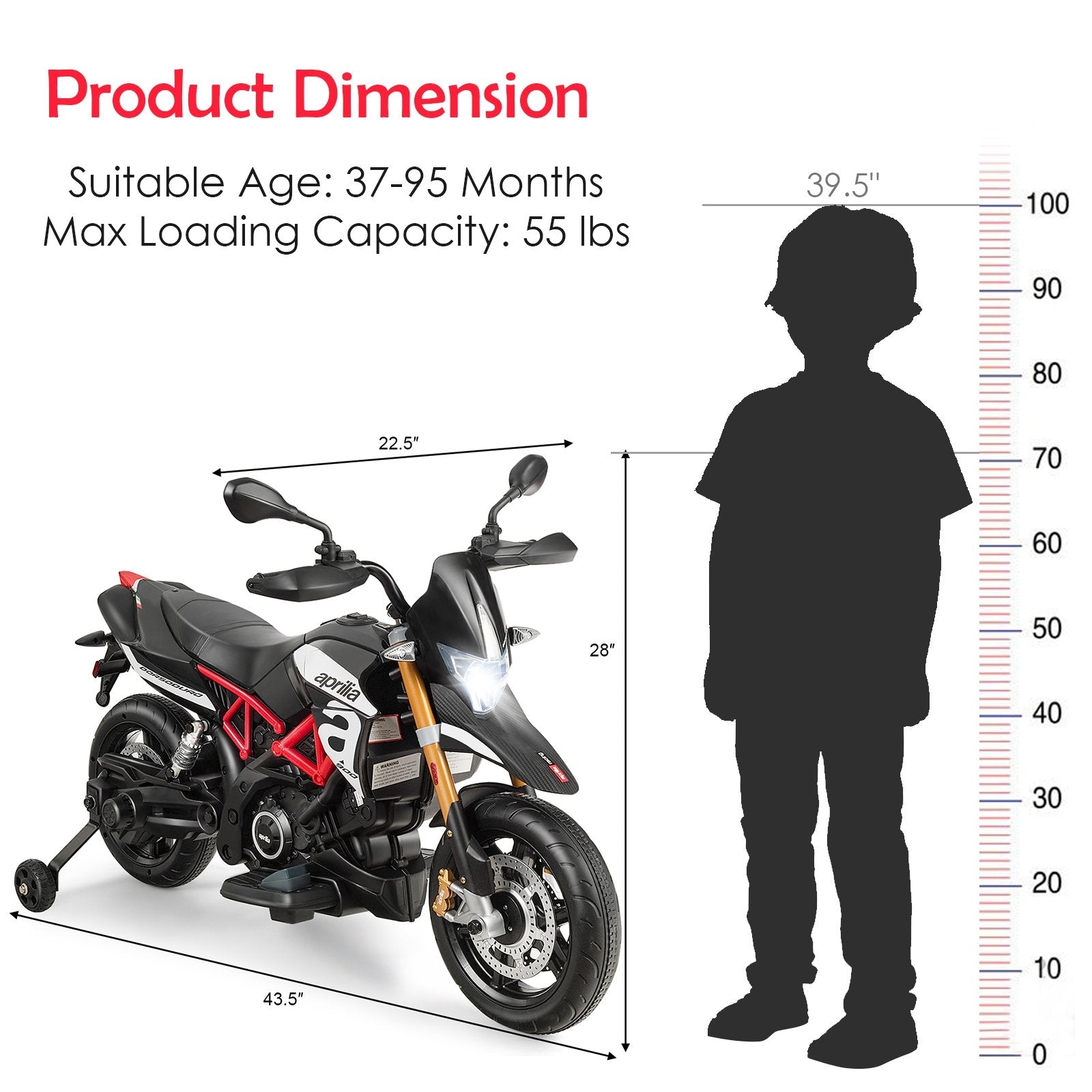 Aprilia Licensed 12V Kids Ride-On Motorcycle, Black Powered Ride On Toys   at Gallery Canada