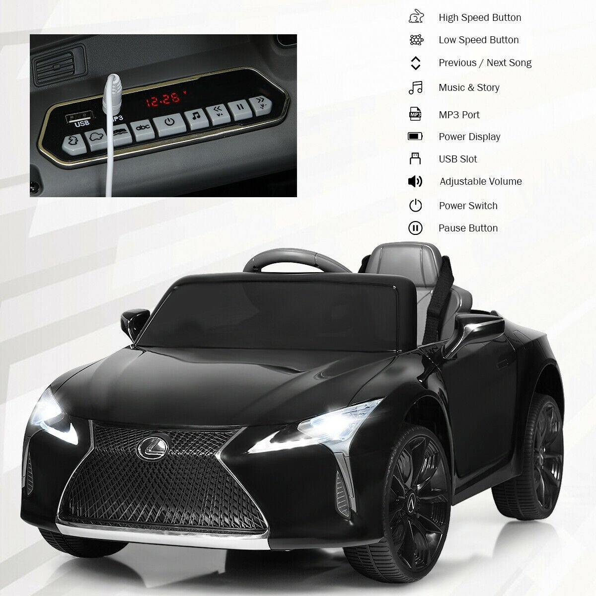 Lexus LC500 Licensed Kids 12V Ride Remote Control Electric Vehicle, Black Powered Ride On Toys   at Gallery Canada