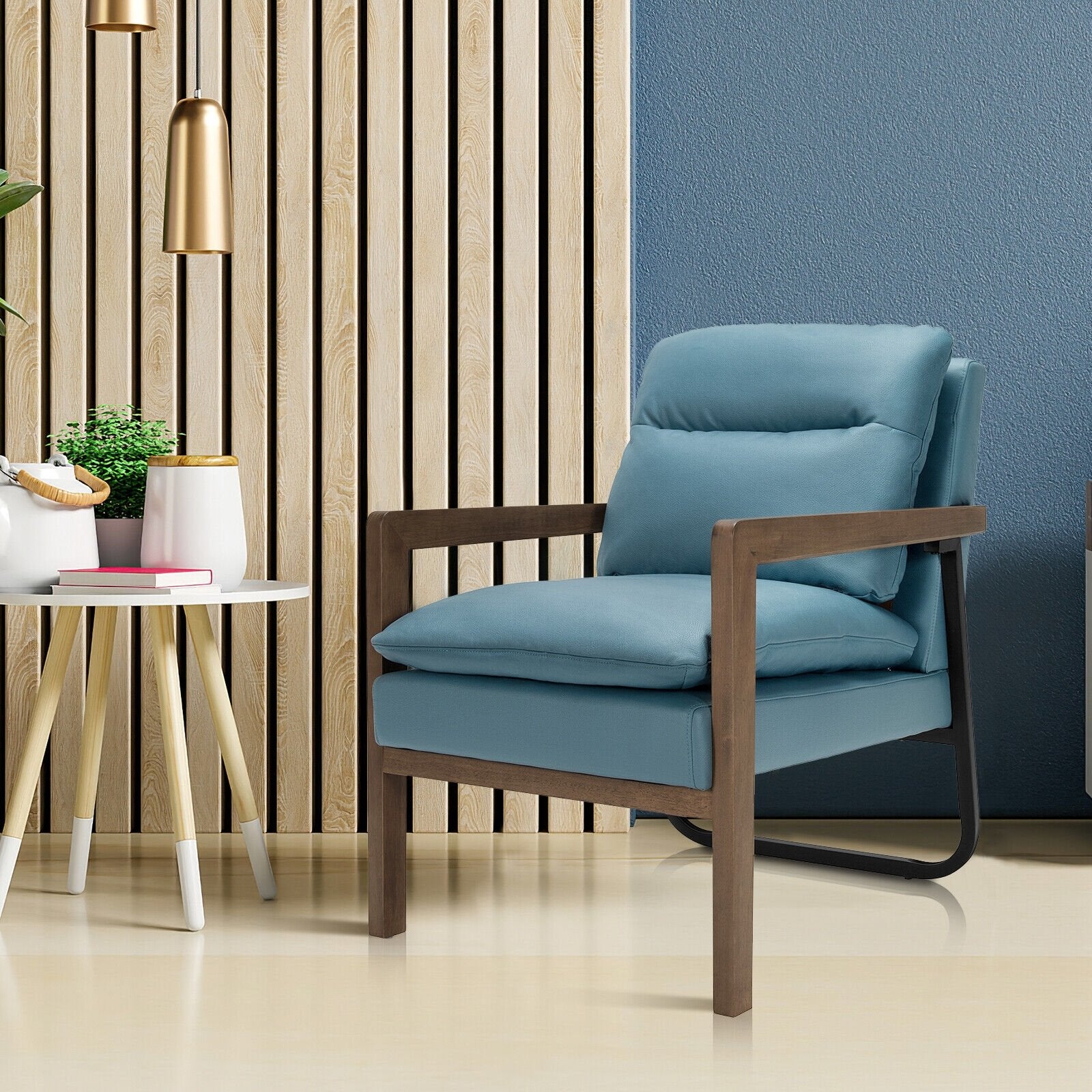 Single Sofa Chair with Extra-Thick Padded Backrest and Seat Cushion, Blue - Gallery Canada