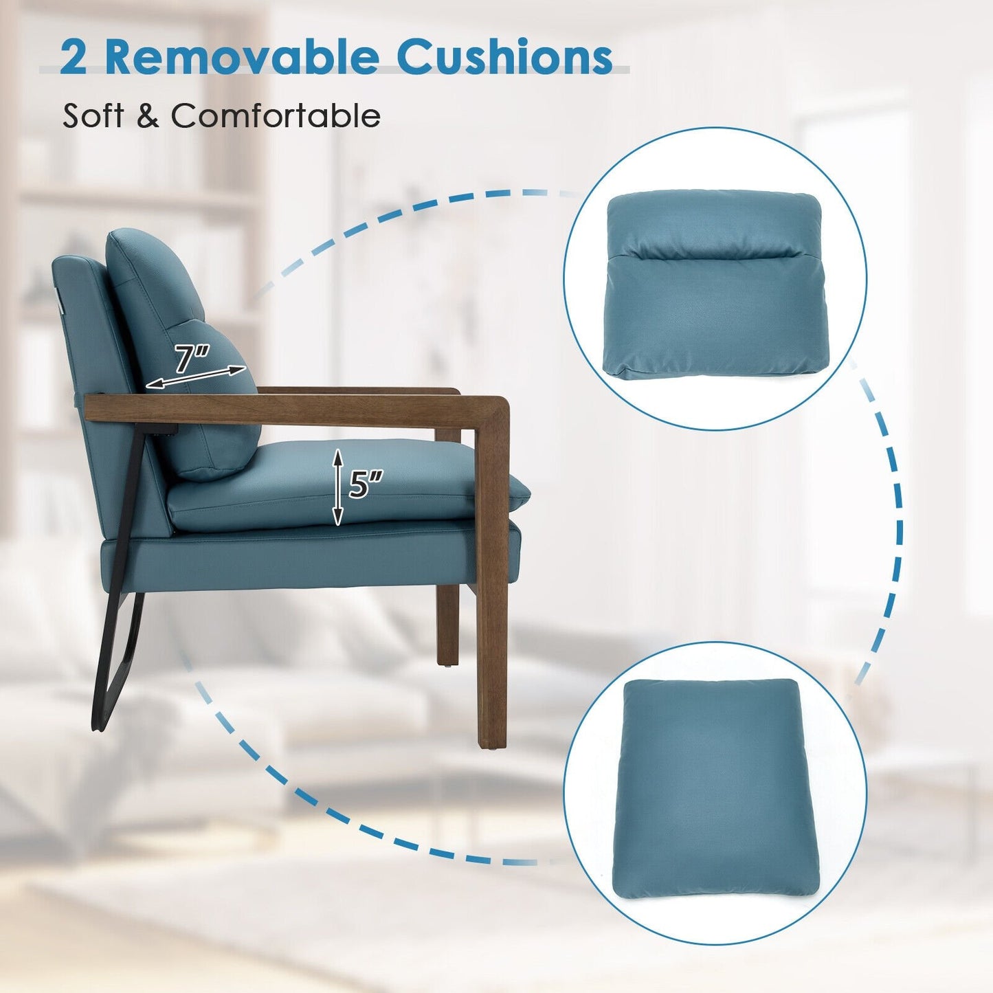 Single Sofa Chair with Extra-Thick Padded Backrest and Seat Cushion, Blue Accent Chairs   at Gallery Canada