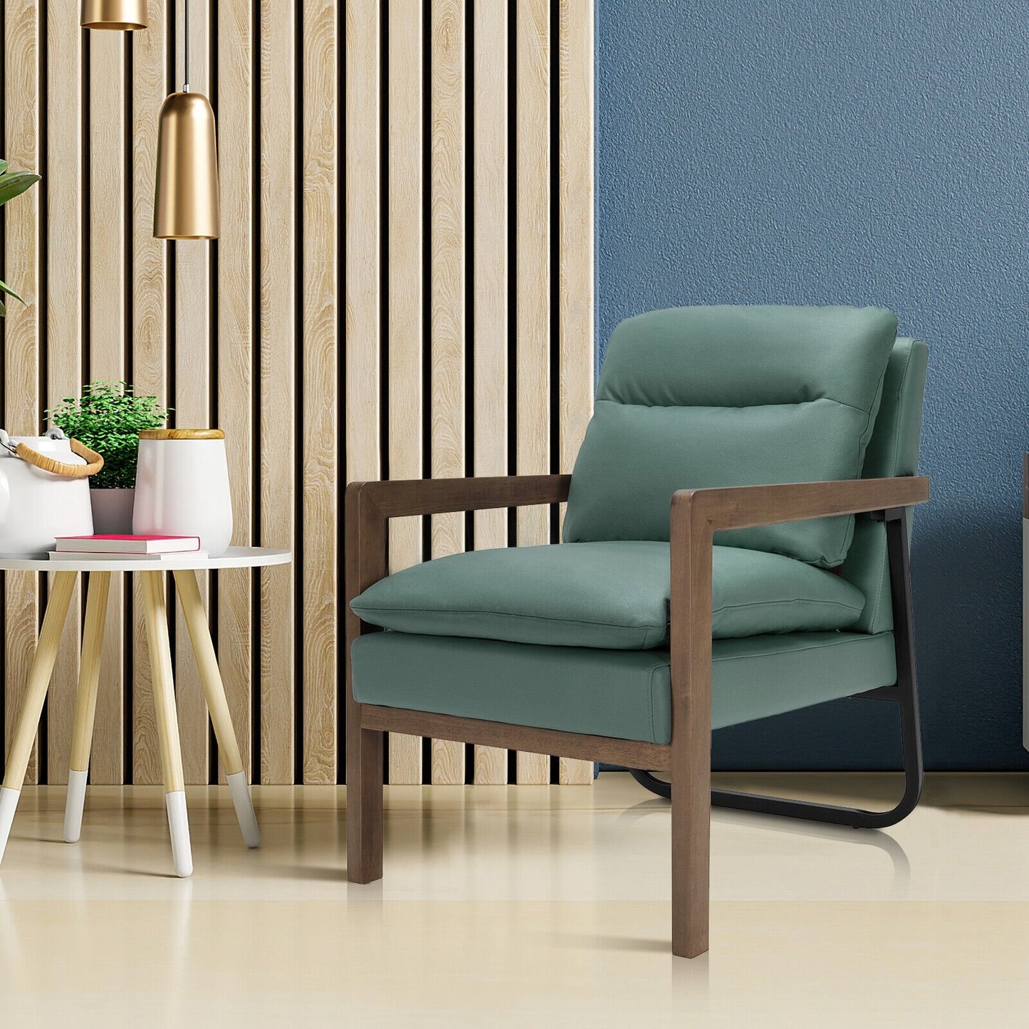 Single Sofa Chair with Extra-Thick Padded Backrest and Seat Cushion, Green Accent Chairs   at Gallery Canada