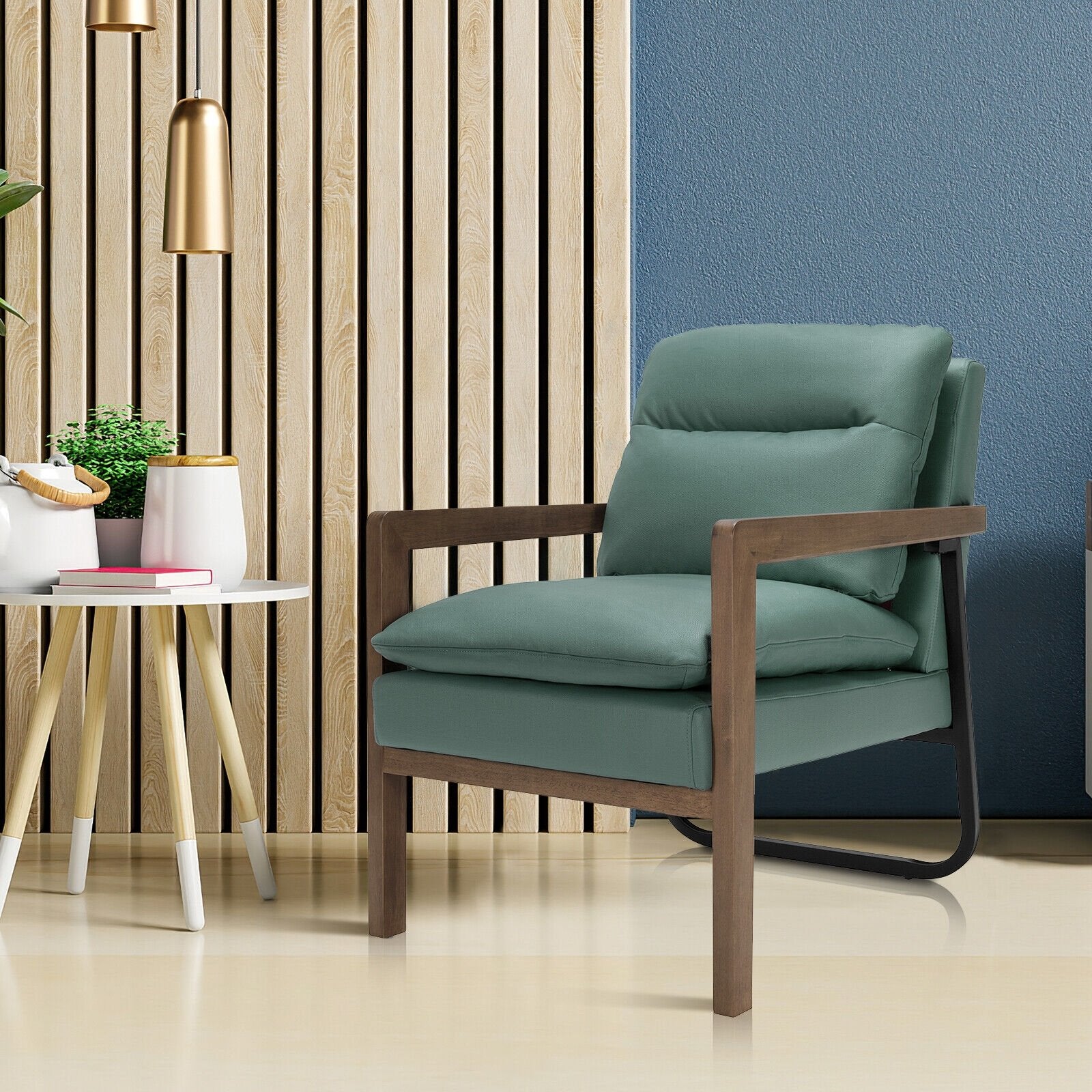 Single Sofa Chair with Extra-Thick Padded Backrest and Seat Cushion, Green - Gallery Canada