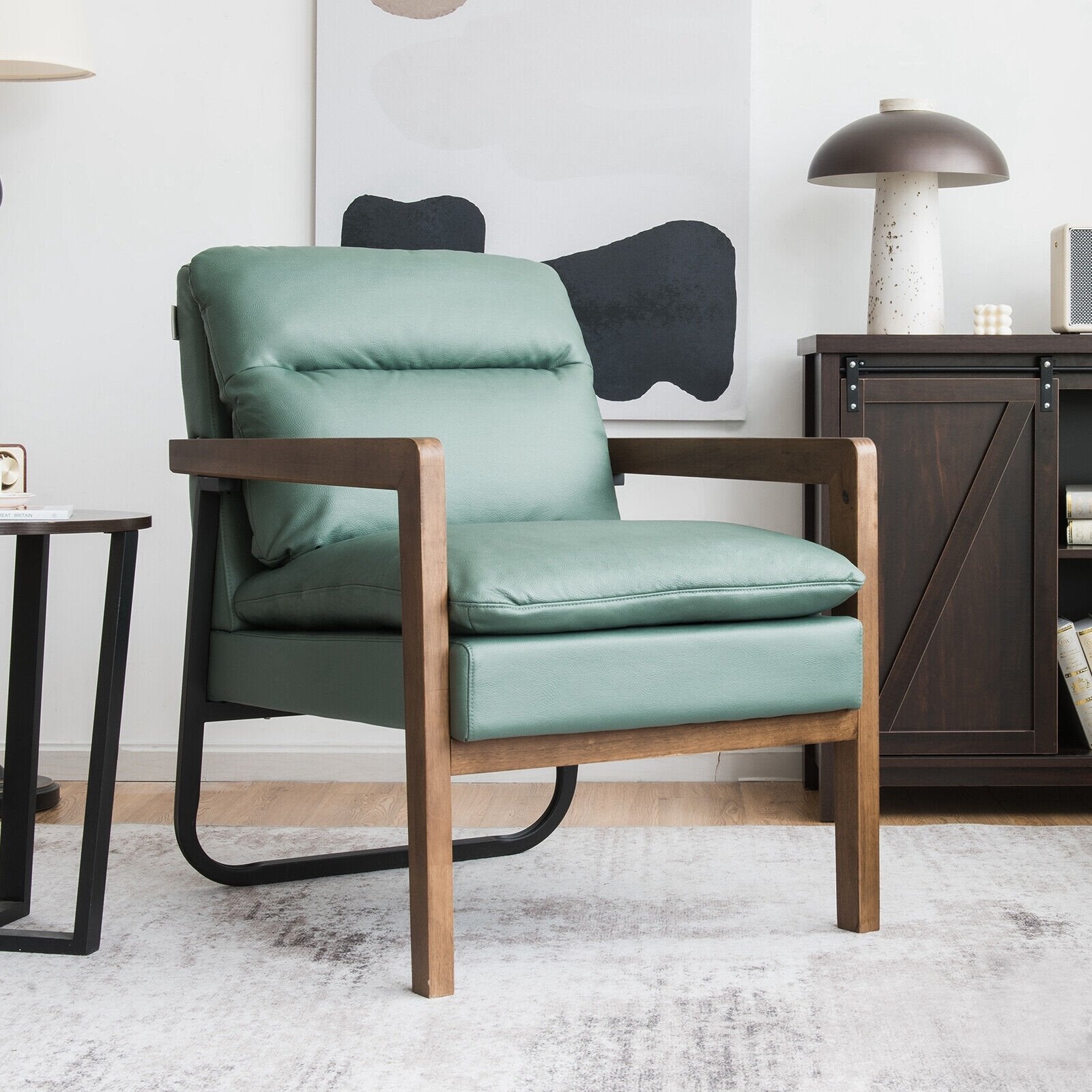 Single Sofa Chair with Extra-Thick Padded Backrest and Seat Cushion, Green Accent Chairs   at Gallery Canada