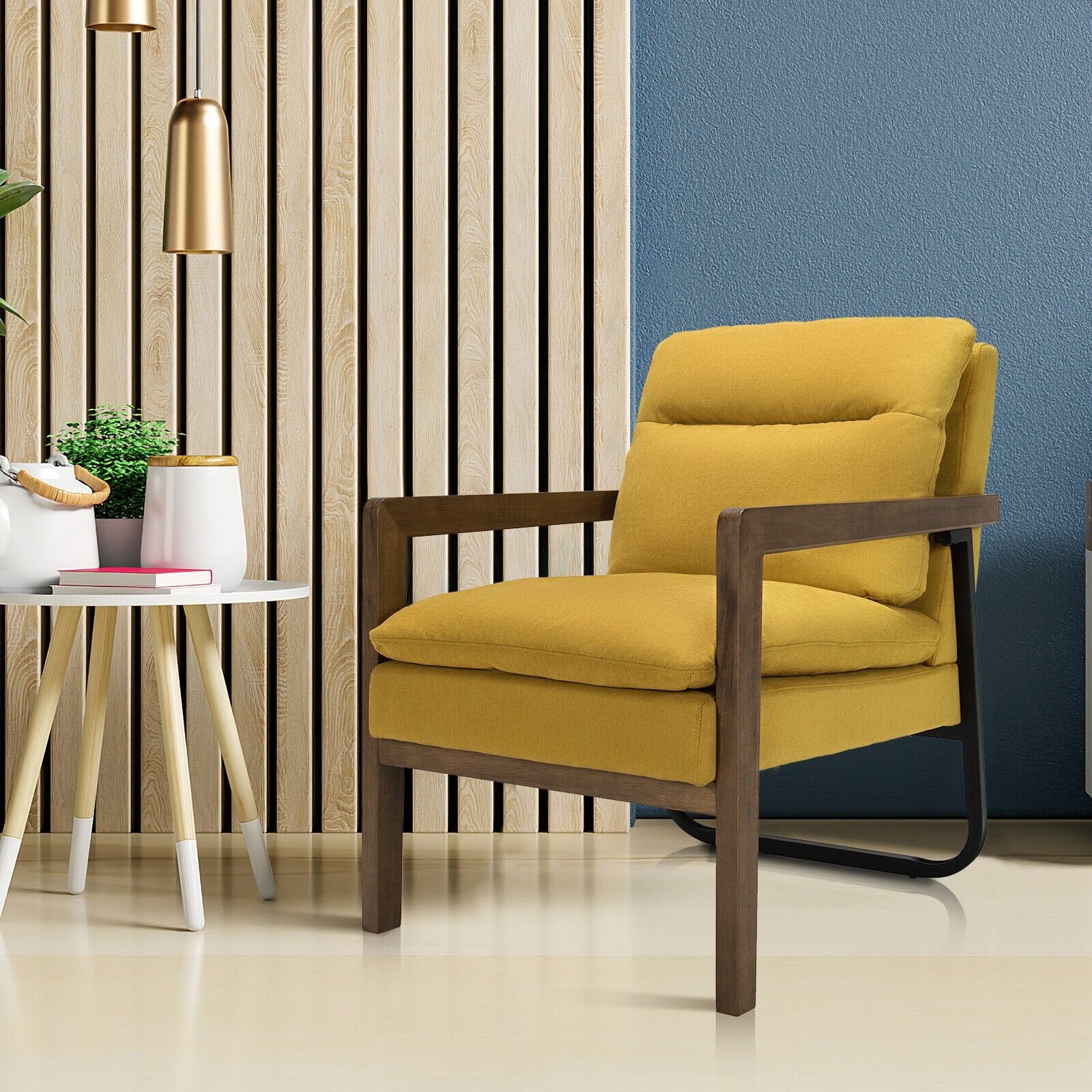 Single Sofa Chair with Extra-Thick Padded Backrest and Seat Cushion, Yellow Accent Chairs   at Gallery Canada