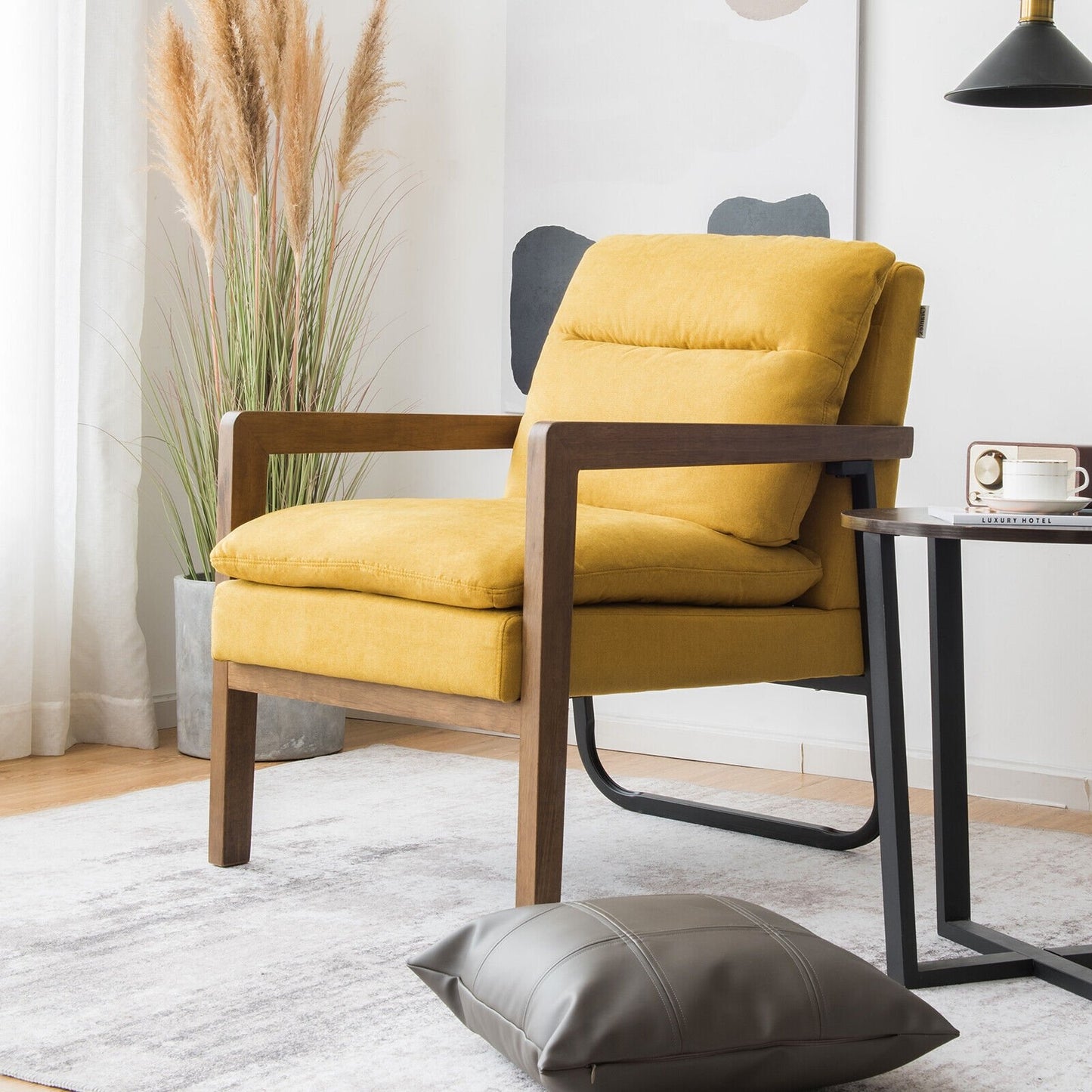 Single Sofa Chair with Extra-Thick Padded Backrest and Seat Cushion, Yellow Accent Chairs   at Gallery Canada