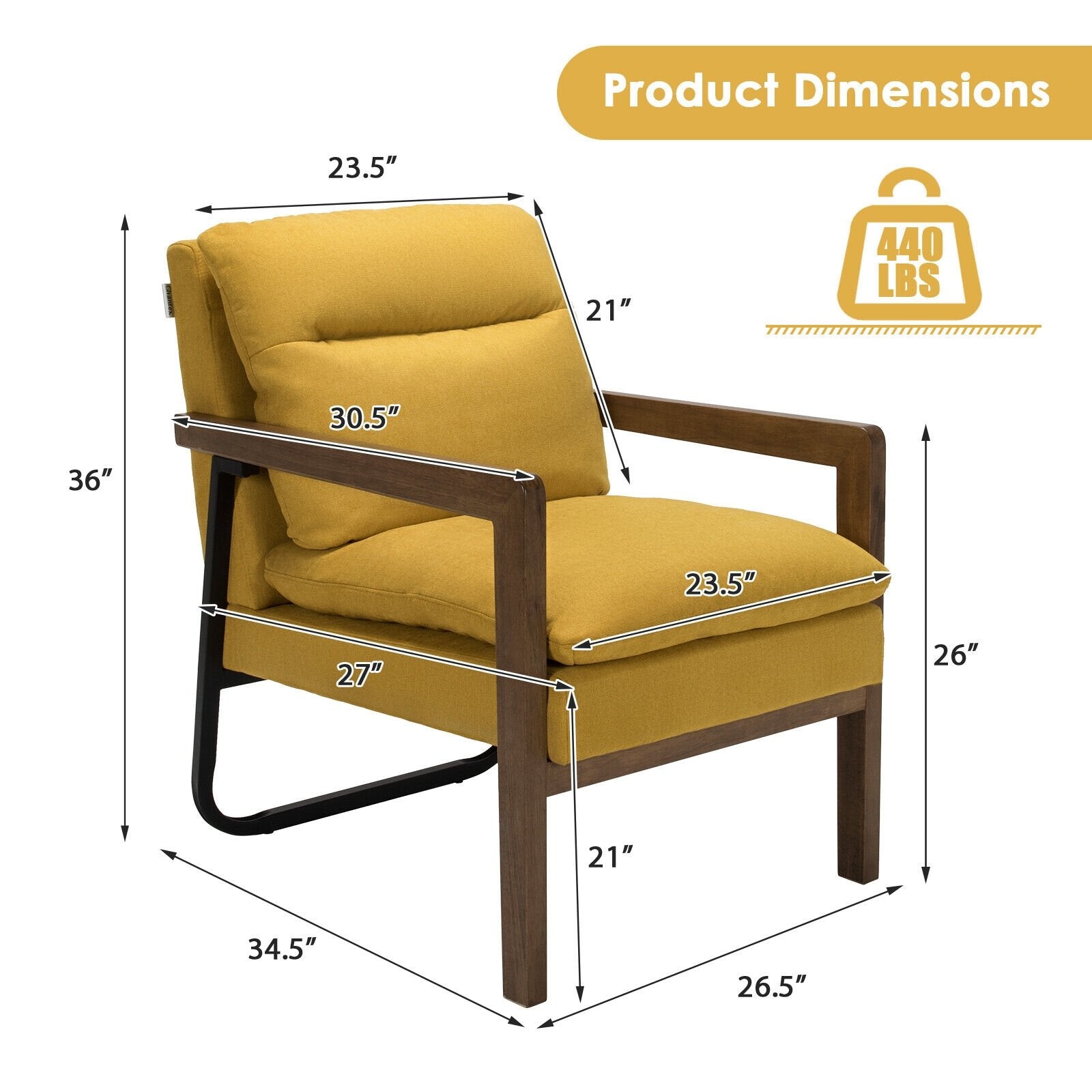 Single Sofa Chair with Extra-Thick Padded Backrest and Seat Cushion, Yellow Accent Chairs   at Gallery Canada