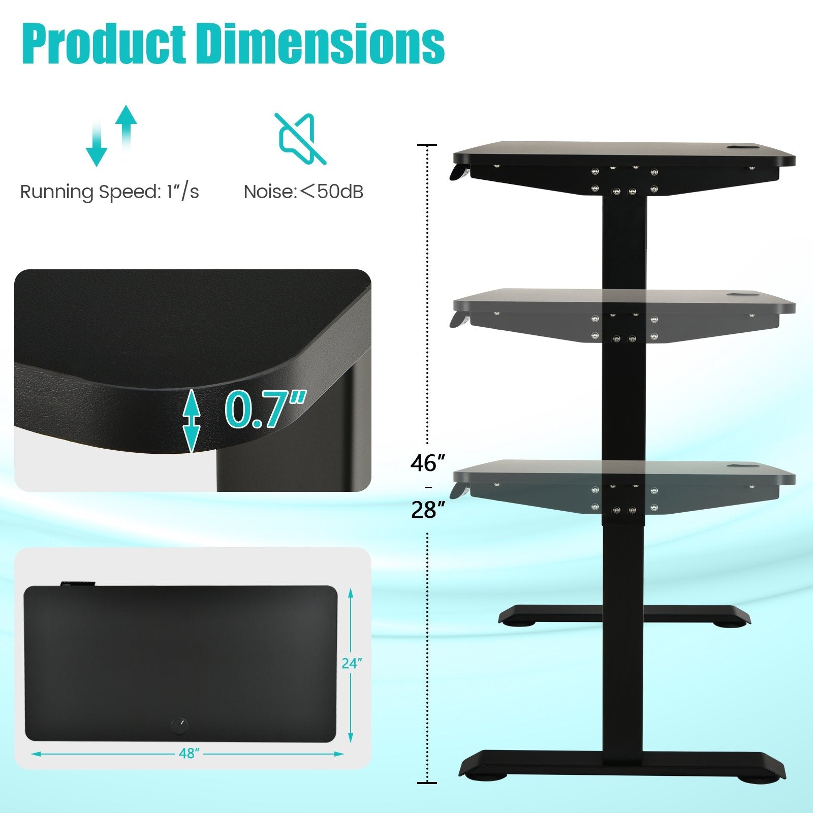 Electric Height Adjustable Standing Desk with Memory Controller, Black Standing Desks   at Gallery Canada