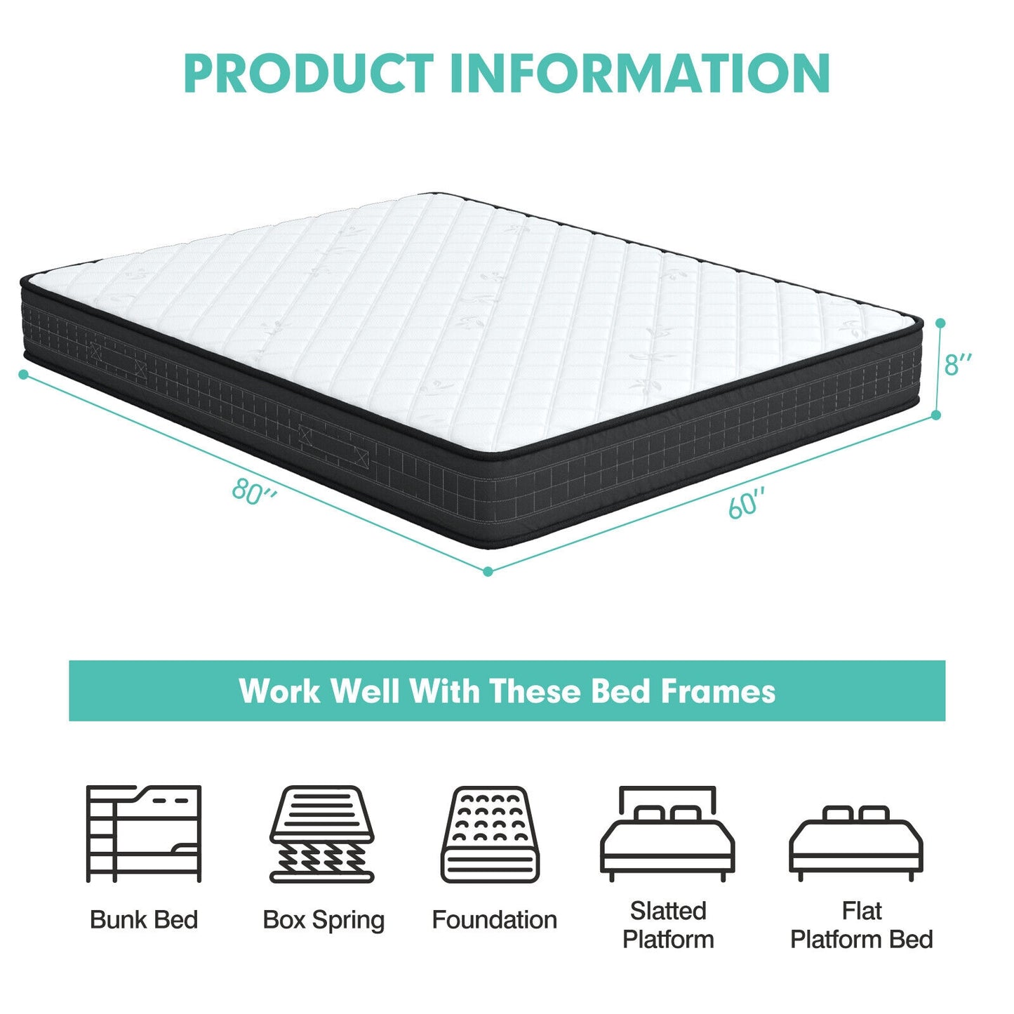 8 Inch Breathable Memory Foam Bed Mattress Medium Firm for Pressure Relieve-Queen Size, White Mattresses   at Gallery Canada