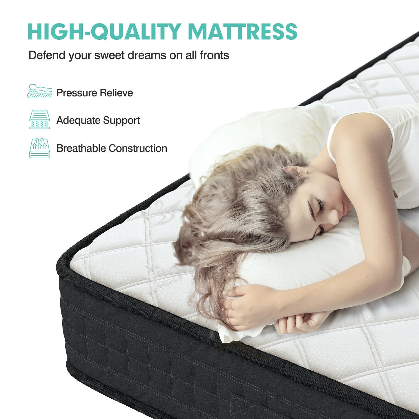 8 Inch Breathable Memory Foam Bed Mattress Medium Firm for Pressure Relieve-Queen Size, White Mattresses   at Gallery Canada