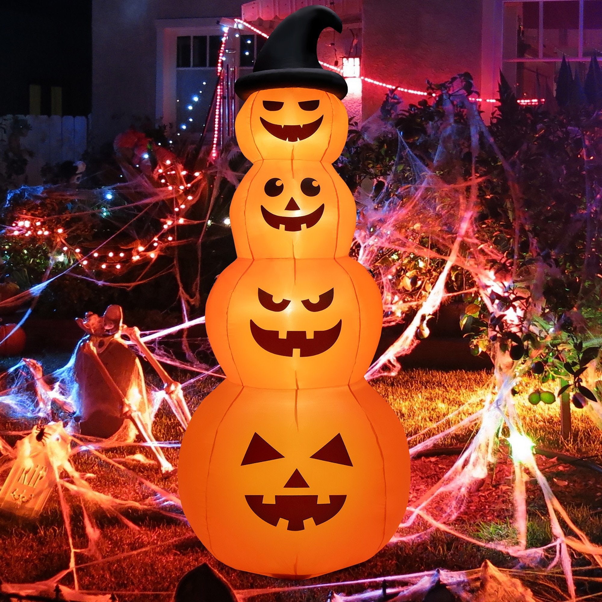 8 Feet Inflatable Halloween Pumpkins Stack with Built-in LED Lights, Orange Halloween   at Gallery Canada